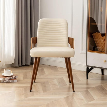 Dining Room Chairs,Mid Century Modern Kitchen Chair,Upholstered Faux Leather Accent Chairs,Metal Legs Wooden Desk Chair,Armless and No Wheels for Kitchen Dining,Beige PU,1PCS