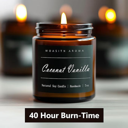 MOASITN Coconut Vanilla Heavenly Scented Candles for Home| Natural Soy Aromatherapy Candle| Handmade Long Lasting Jar Candle| Women,Men Gift for Birthday,Housewarming,Thank You| 7oz