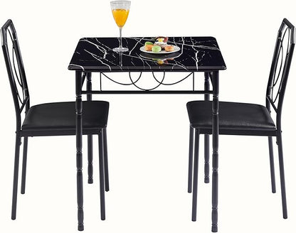 VECELO 3 Piece Dining Table Set for 2, Dinette with Chairs for Kitchen, Breakfast Nook, Small Space,Easy Assembly