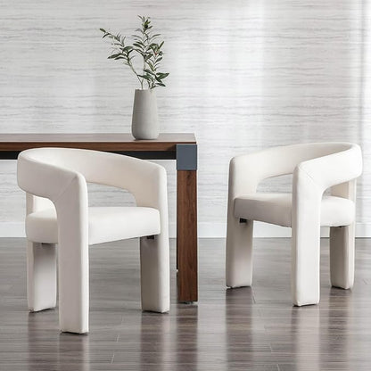 Modern Velvet Fabric Upholstered Dining Chairs with Open-Back, Cute Barrel Side Chairs Kitchen Armchair Accent Chairs for Dining Room Bedroom, Ivory