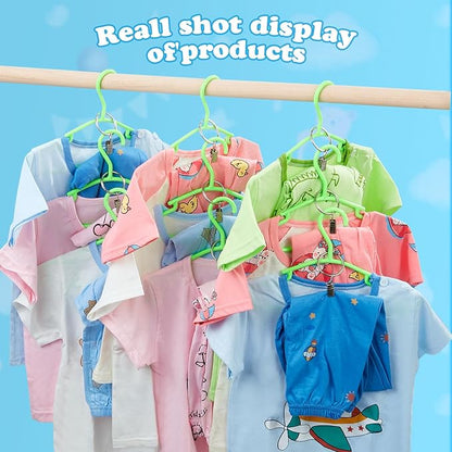 Baby Hangers with Metal Ring Clips, Children Plastic Hanger for Kids Pants Clothes Closet, 20 Pack, Green