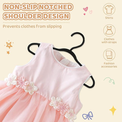 100 Pack Black Baby Hangers 11.42 Inch - Kids Non-Slip Clothes Hangers for Infant & Child, Durable Plastic Children's Hangers for Closet, Pants, Coats, Skirts