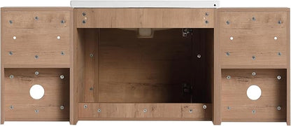 Goujxcy 48 Inch Bathroom Vanity with Sink Combo Modern Floating Vanity Cabinet with Ceramic Vessel Sink and Side Storage Shelves, Soft Closing Door Design (Imitative Oak)