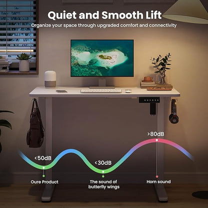 Casaphoria 40 x 24 inches Electric Standing Desk, Sit to Stand Desk with Memory Height Adjustment, Home Office Computer Desk for Writing and Games, White