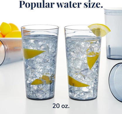 US Acrylic Cafe Plastic Reusable Tumblers (Set of 16) 20-ounce Water Cups in Grey | Value Set of Restaurant Style Drinking Glasses, Stackable, BPA-free, Made in the USA | Top-rack Dishwasher Safe