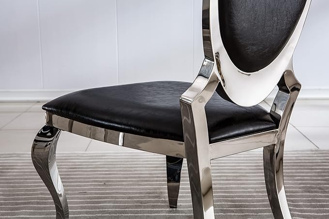 Goujxcy Dining Chair Set of 2, Leatherette Dining Chairs with Silver Legs,Upholstered Dining Chairs, Armless Side Chair,Modern Kitchen Chairs, Chair with Silver Stainless Steel Legs (Black& Silver2)