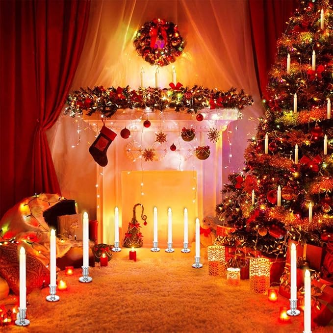 YAUNGEL Window Candles, 20 Pack LED Battery Operated Christmas Candles for Windows with Remote Timer Electric Candle Lights with Removable Candle Holders Suction Cups for Christmas Decorations, Silver