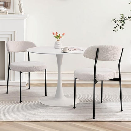 SoarFlash Kitchen Table and Chairs for 2, 31.5" Dining Table Set for 2 with Boucle Upholstered Chairs, 3 Piece Round Kitchen Table Set, Dining Room Table Set for Small Space, Apartment, Beige/White