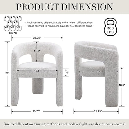 Modern Sherpa Dining Chairs Set of 8, Upholstered Barrel Chairs with Arms Comfy Accent Side Chairs for Living Room/Dining Room/Reception, White
