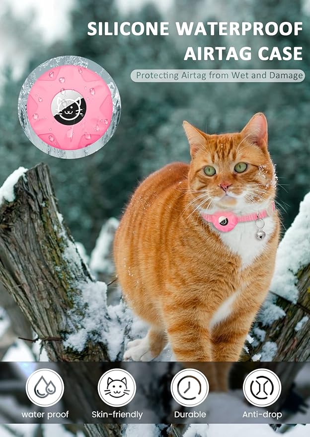Apple AirTag Cat Collar, GPS Tracker Kitten Collar with Breakaway Feature, Lightweight and Reflective, Perfect for Girl or Boy Cats and Puppies (Luminous Pink)