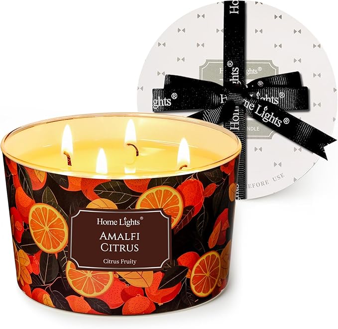HomeLights 4-Wick Candles for Home Scented - 18oz Soy Wax Blend Candle Long-Lasting Fragrance, Eclectic Mixed Styles Home Decor and Housewarming Gifts, Amalfi Citrus