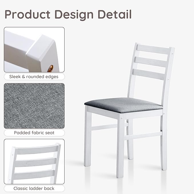 Livinia Seattle Modern Farmhouse Kitchen Dining Room Chair Set of 4, Solid Wood Fabric Upholstered Cushion Seat Wood Ladder Back Chairs (White)