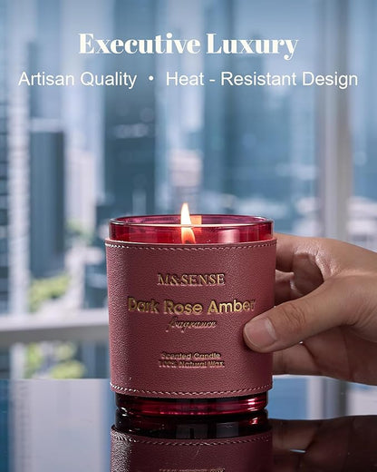 M&SENSE Rose Amber Scented Candles-Vegan Soy Wax, No Toxin 10oz 42-Hour Long Burning Time, Fall Relaxing Winter Aromatherapy Candle for Bathtub, Rooms, Date Night, Thanksgiving Christmas Fancy Gift
