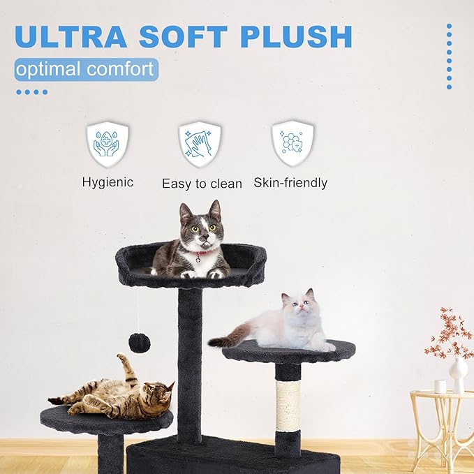 FDW | 54" Cat Tree Tower | Dark Gray | Multi-Level Indoor Activity Center with Sisal Scratching Posts, Condos, Plush Perches, Hanging Cat Toys | Sturdy, Easy to Assemble | for Kittens & Adult Cats