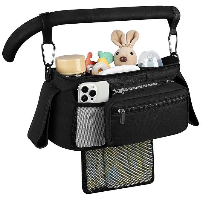 Accmor Universal Stroller Organizer with Insulated Cup Holder Detachable Phone Bag and Shoulder Strap,Stroller Bag Caddy Organizer Fits for Uppababy, Baby Jogger, Britax Strollers