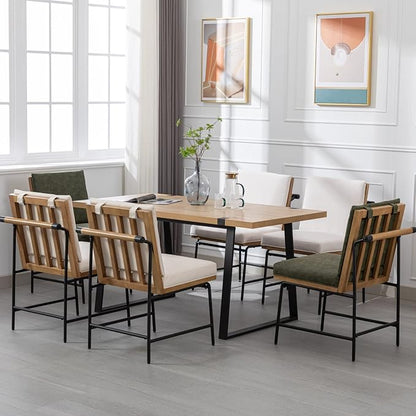 Modern Dining Chairs Set of 4, Comfy PU Leather Side Chairs Guest Chairs with Wooden Backrest Black Metal Legs for Dining Room Living Room, Beige