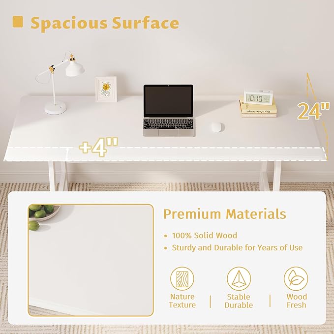 IOTXY Solid Wood Writing Table - 48" W x 24" D Minimalist Computer Desk for Home Office, Work, Study, Creativity, and PC Workstation, White