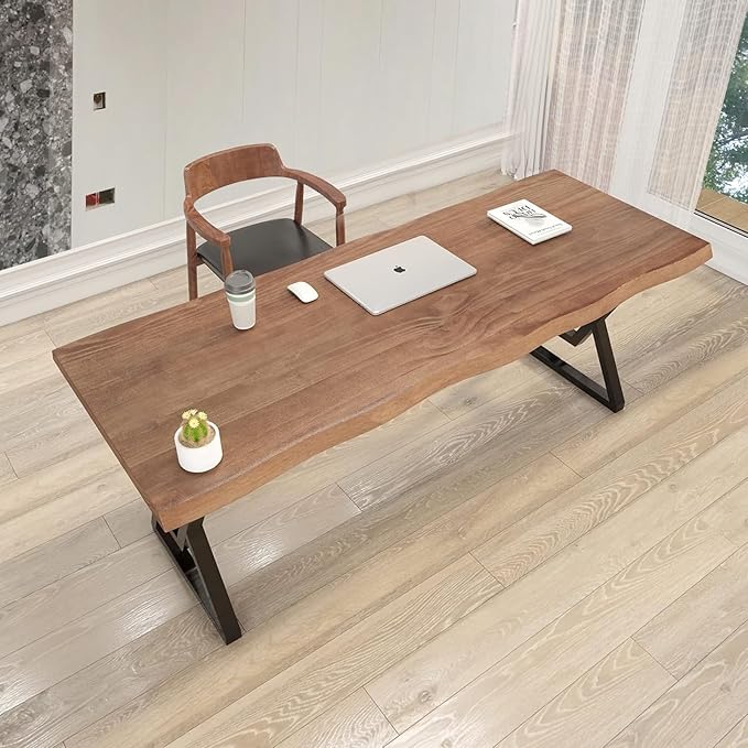Solid Wood 55-inch Computer Desk - Large Office Desk for Home Office, Modern and Simple Design, Industrial Executive Work Table, Steady Home Office Bedroom Furniture for Study Reading Writing Dining