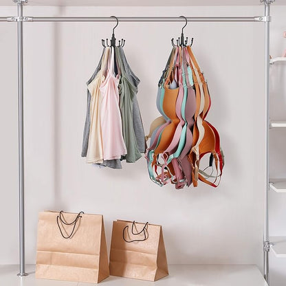 ZEDODIER Tank Top Hanger, 2 Pack Rotatable Bra Organzier for Closet, Max 48 Storage Capacity Sport Bras Holder, Metal Space Saving Closet Organizers and Storage, Black
