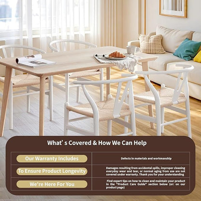 Tomile Wishbone Chair Y Chair, Wooden Dining Chairs Set of 4, Mid Century Modern Chairs with Arms, Solid Wood Weave Seat Kitchen & Dining Room Chairs (Ash Wood - White)