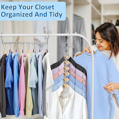 6 Pack Space Saving Hangers for Clothes, Heavy Duty 30Lbs Capacity Magic Clothes Space Saver Sturdy Metal Hanger Organizer with 360° Swivel Hook, Closet Organizers Storage Dorm Essentials Silver
