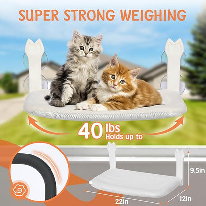 Cat Window Hammock 2-Pack,Foldable Cat Perch with Suction Cups & Metal Frame,Holds up to 40 lbs - Durable & Secure for Cats,Features 2-Sided Cushion & Easy Storage for Sunny Lounging(White)