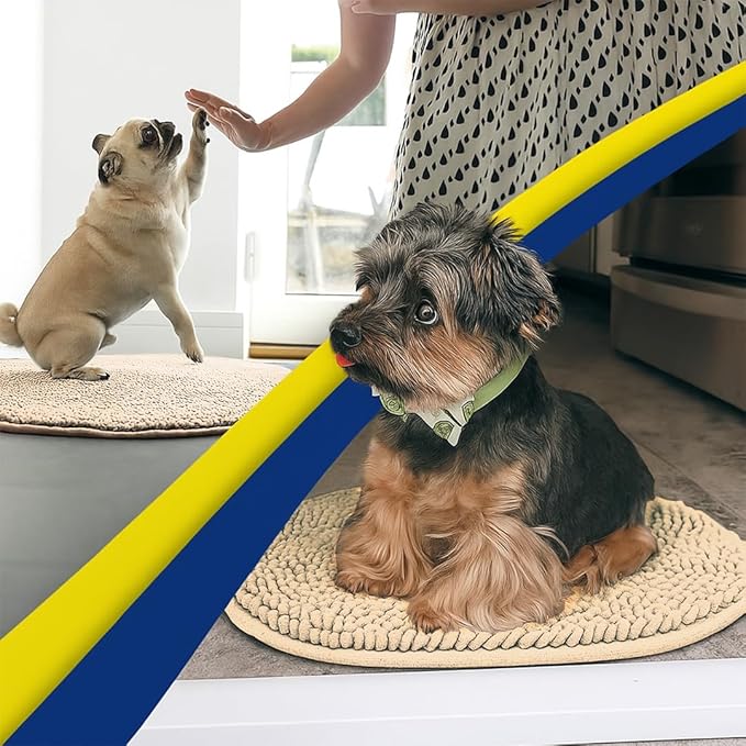 Muddy Mat® Shown on TV – Super Absorbent Microfiber Dog Door Mat for Muddy Paws, Non-Slip Washable Pet Rug, Quick Dry Chenille Entryway Carpet,Machine Washable Indoor Outdoor Mat, Beige Oval 5ft x 7ft