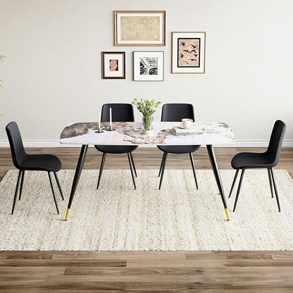 Modern Dining Table Set for 4, 62'' Sintered Stone Table, 4 Chairs, Easy to Assemble