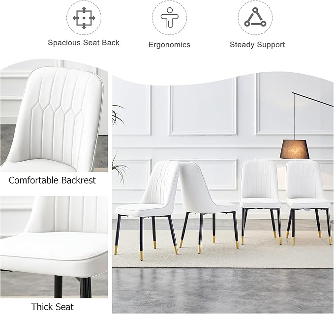Dining Chairs Set, Modern Dining Chairs, Equipped with PU Leather Backrest Cushions and Black Metal Legs, Suitable for Restaurants, Kitchens, and Dining Room Chairs (White, Set of 8)
