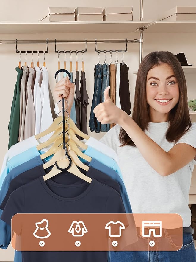 HOUSE DAY Space Saving Hanger 20 Pack Sturdy Black Magic Hangers for Closet Organizers and Storage for Heavy Clothes, Dorm Room Bedroom Home RV Car Camper Organization Essentials
