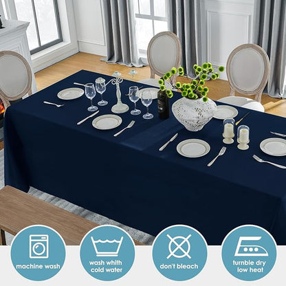 VidaFete Tablecloth 2 Pack 90 * 132inch Rectangle Table Cloth Polyester, Stain Wrinkle Resistant Rectangular Polyester Table Cover for Kitchen Dinning Party Wedding Buffet Decoration(Navy Blue)