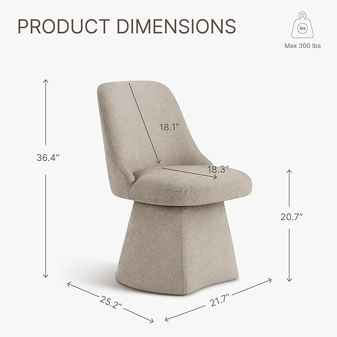 Swivel Dining Chairs Set of 4, Upholstered Mid Century Modern Deskchair with High Back, Linen Fabric Kitchen Chairs for Dining Room, Bedroom, Dressing Room, Khaki