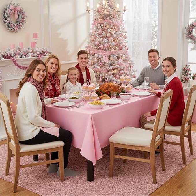 sancua 6 Pack Pink Tablecloth 60 x 102 Inch, Rectangle Table Cloth for 6 Feet Tables - Stain and Wrinkle Resistant Washable Polyester Table Cover for Dining Tables, Christmas Buffet Parties