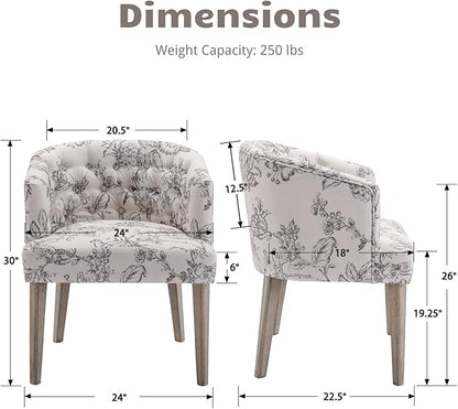 HEAH-YO Modern Dining Chairs Set of 4, Upholstered Linen Fabric Dining Room Chairs with Barrel Backrests, Comfy Kitchen Chair for Dining Room, Beige