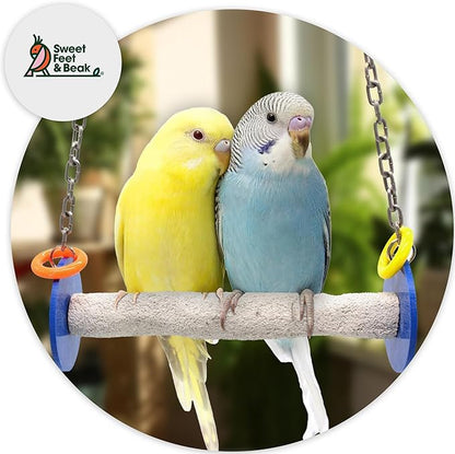 Sweet Feet and Beak Roll Bird Swing - Pumice Perch Bird Toys Trims Nails and Beaks, Safe Bird Cage Accessories for Small and Large Birds, Swinging Toys Birds Will Love, Medium 9 Inches - Blue