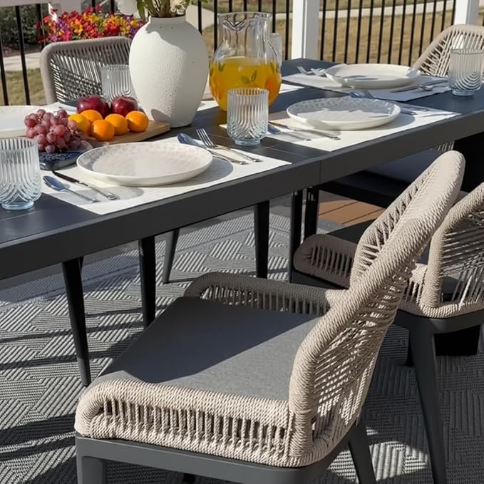 PURPLE LEAF Patio Dining Chair Set 2 Pieces Aluminum Modern Furniture Seating for Garden Kitchen Porch Outdoor Wicker Dining Chairs with Cushions, Dark Grey