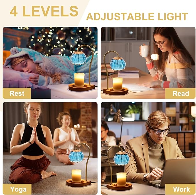Candle Warmer Lamp with Timer, Dimmable Candle Warmer Lantern Light, Electric Glass Shade Jar Candle Warming Holders for Home Decoration Gift for Women, Bright Blue