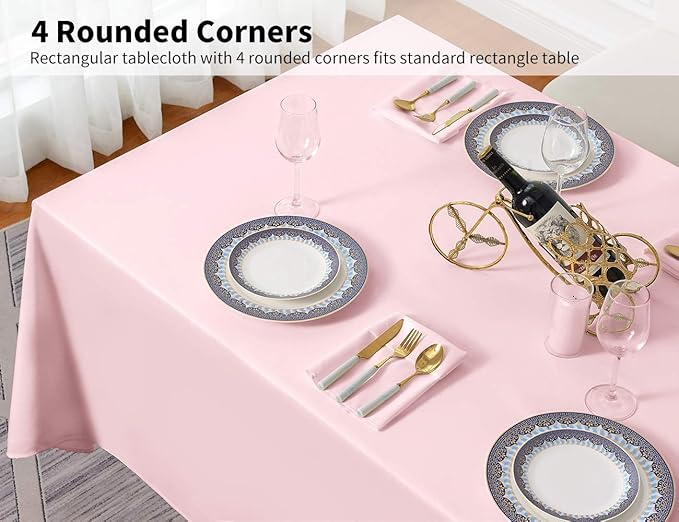 Surmente Pink Tablecloth 90 x 132-inch Rectangular Polyester Table Cloth for Weddings, Banquets, or Restaurants