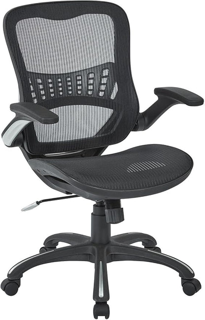 Office Star Ventilated Manager's Office Desk Chair with Breathable Mesh Seat and Back, Black Base, Black