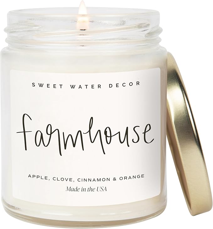 Sweet Water Decor Farmhouse Candle | Autumn, Cinnamon, and Nutmeg, Fall Scented Soy Candles for Home | 9oz Clear Jar, 40 Hour Burn Time, Made in The USA