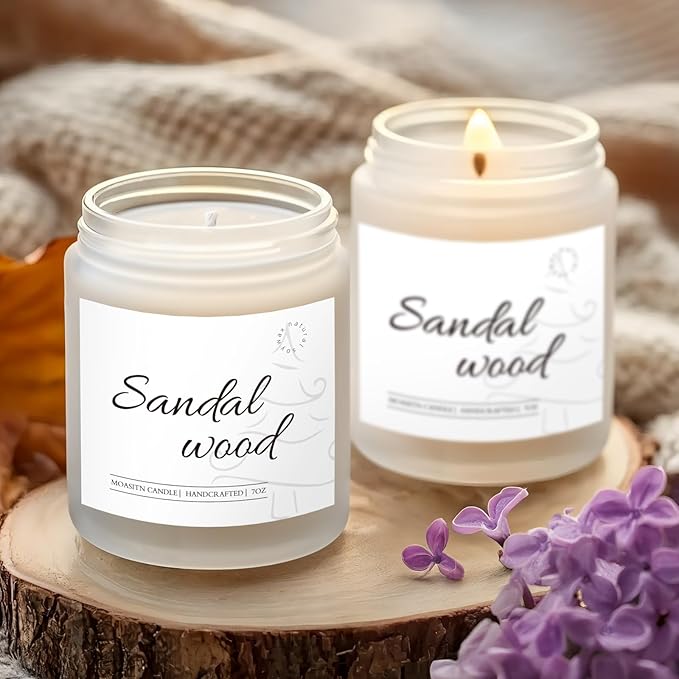MOASITN Sandalwood Scented Candles for Home| Cedar,Sandalwood,Musk Scented Soy Candle| Handmade Longlasting Aromatherapy Candle| Jar Candel Gift for Women,Men for Spring,Birthday,Relaxing|7oz