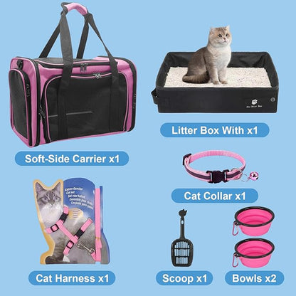 Large Cat Carrier with Litter Box for Traveling & Camping, Soft-Sided Pet Carrier Fit Pets Up to 20lbs,17.7' * 11.8 * 11.8 inches Cat Travel Carrier - Pink