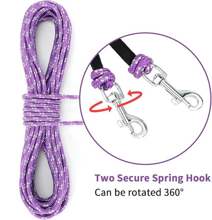 Rypet Reflective Cat Long Leash - 15 FT Escape Proof Walking Leads Yard Long Leash Durable Safe Personalized Extender Leash Traning Play Outdoor for Kitten, Puppy, Rabbit and Small Animals(Purple-S)
