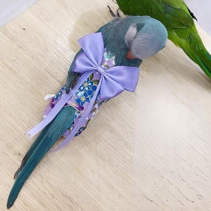 Bird Diaper Parrot Washable Diapers, Parrot Flight Suit, Reusable Nappies for Parakeet Cockatiel Mini Macaw Budgie Conure Lovebird (Purple,L)