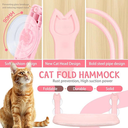 Cat Window Hammock 2-Pack,Foldable Cat Perch with Suction Cups & Metal Frame,Holds up to 40 lbs - Durable & Secure for Cats,Features 2-Sided Cushion & Easy Storage for Sunny Lounging(Pink)
