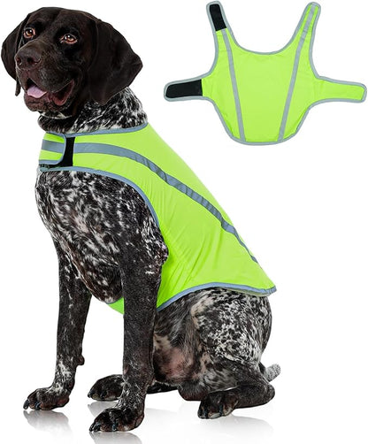 FUAMEY Dog Reflective Vest for Large Dogs,Dog Hunting Vest High-Visibility Dogs Safety Vest for Night Walking Water-Resistant Service Pet Gear Adjustable Outdoor Activities Neon Green L
