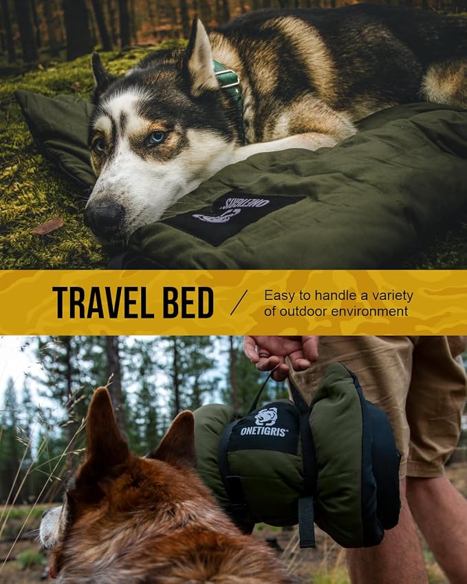 ONETIGRIS Large Dog Bed Washable Matteress Anti Slip Cushion for Pets Sleeping, 3.6ft by 2.2ft Water-Resistant Pet Bed for Indoor Outdoor(Green) | Foldable travel mat for dogs with soft insulated filling. Collapses compact for camping trips. Easy clean...