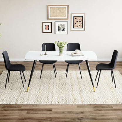 White Dining Table Set for 4, Sintered Stone Dining Room Sets for 4, Easy to Assemble