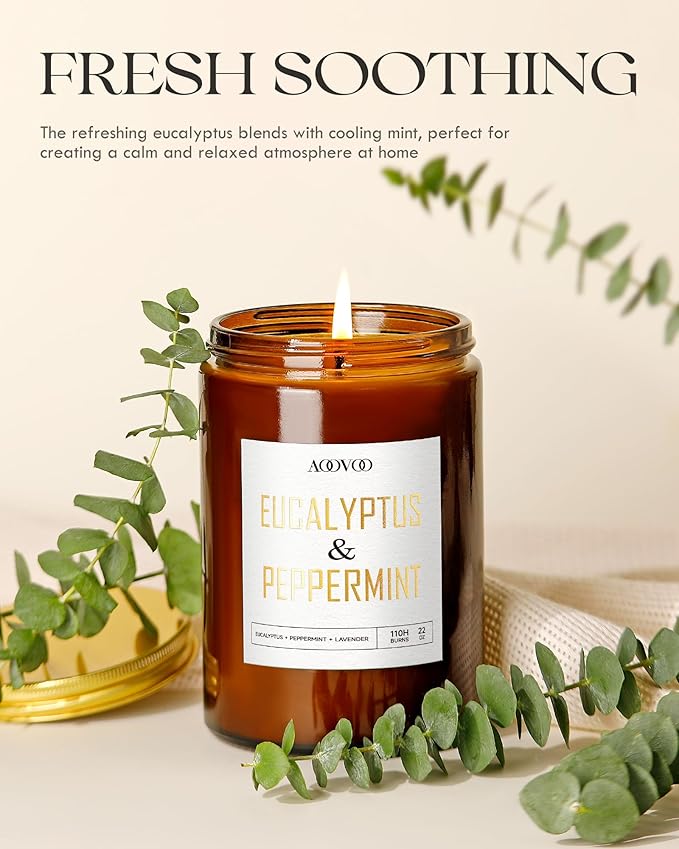 AOOVOO Eucalyptus Mint Candle - Large Scented Soy Wax Aromatherapy Candle, 22oz