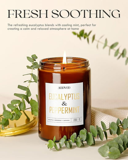 AOOVOO Eucalyptus Mint Candle - Large Scented Soy Wax Aromatherapy Candle, 22oz